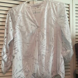 NY Collection Sheer White Floral Blouse